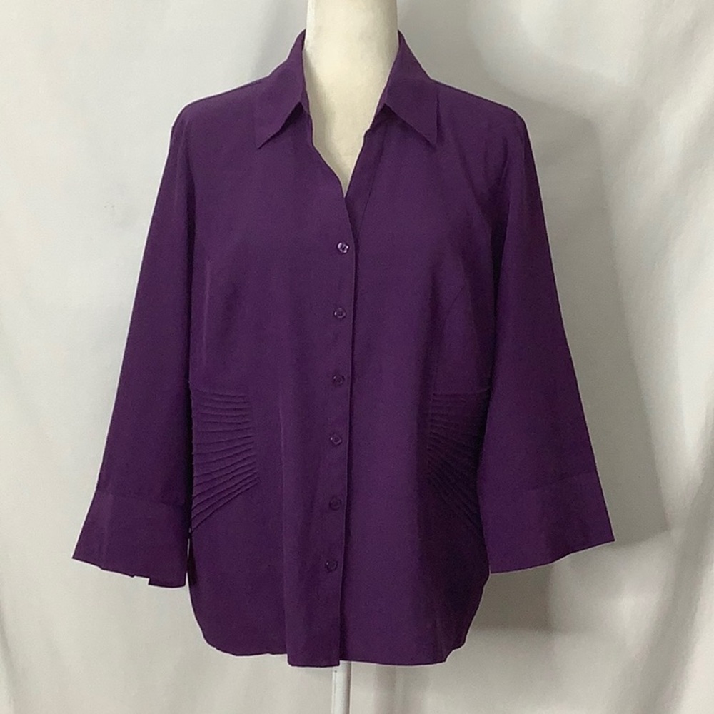 Dressbarn Purple Pintuck Button Down Shirt Size XL